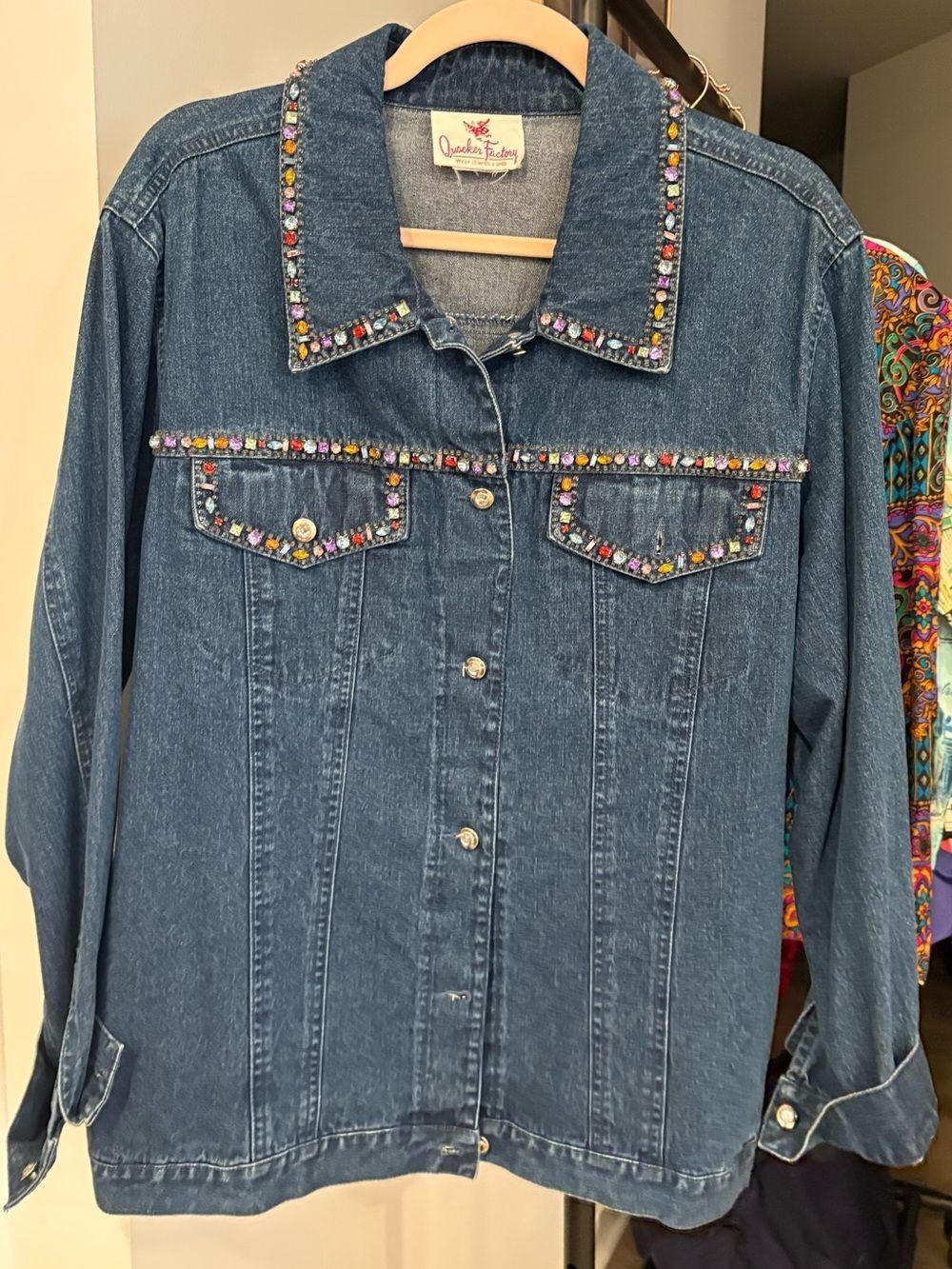 Quacker Factory Denim Jacket with Pink and Orange Logo